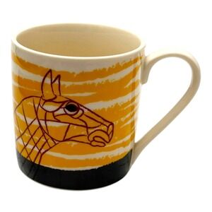 National Theatre Warhorse Mug Yellow White Striped Horse Head Graphic Ceramic